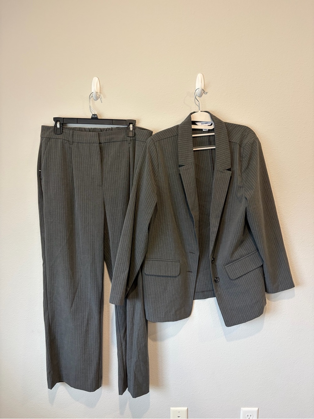 Gray Pinstripe Women's Blazer and Pants Suit Set old navy